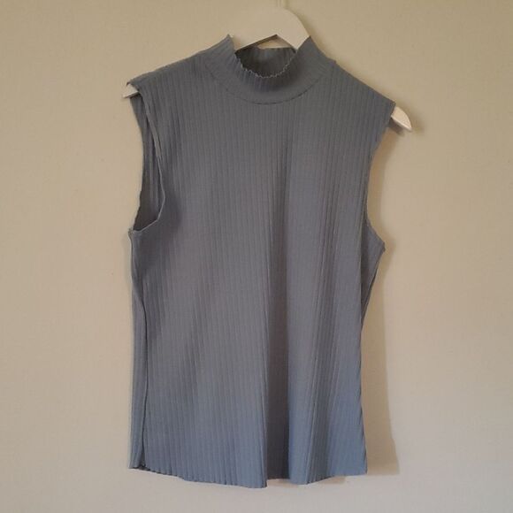 Hannah Sleeveless Blue Ribbed Tee - Picture 1 of 5